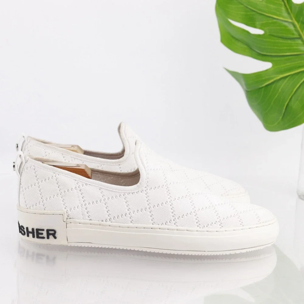 Marc Fisher Womens Delya Slip On Shoes Size 9.5 White Quilted Knit Comfort Flats